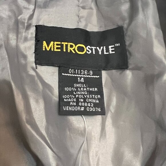 Metrostyle Women’s Metallic Gray Genuine Leather Jacket Size 14 Snap Button Moto - Picture 5 of 13